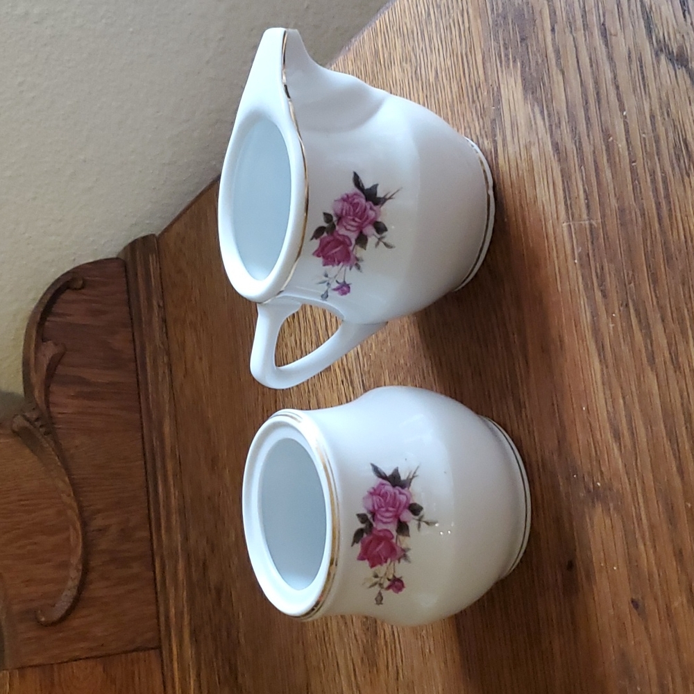 Vintage Sugar and Creamer Set, Made in China Pink Roses